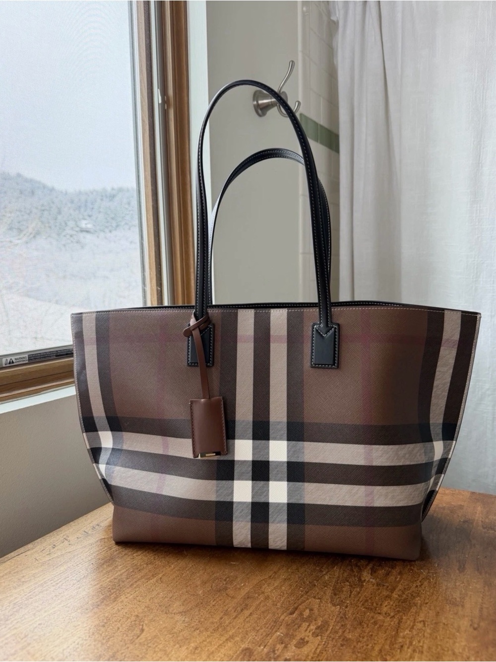 Burberry Medium Check E-Canvas & Leather Tote Bag